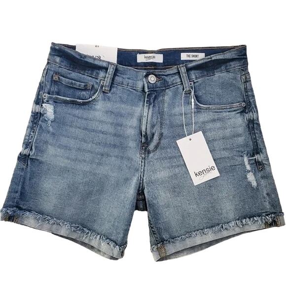 Kensie Women's High Rise Raw Hem Denim Shorts Size 4/27 Blue NWT - Picture 2 of 5